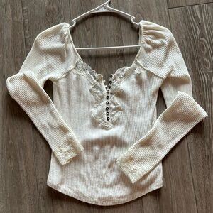 Free People Lace White Long Sleeve Top